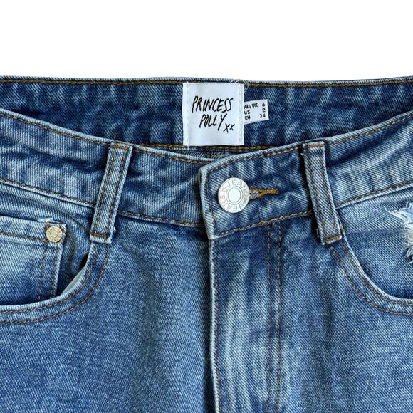 EUC Princess Polly Hayden‎ Knee Rip Straight Leg High Rise Mid Wash Denim Size 2 - Picture 4 of 4